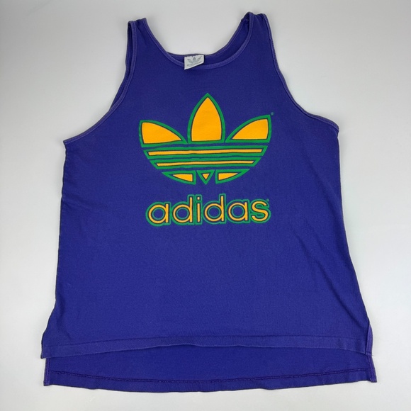 Vintage 1980s Adidas Mens Size L Tank Top Purple Trefoil Made In USA *Read - Picture 1 of 7